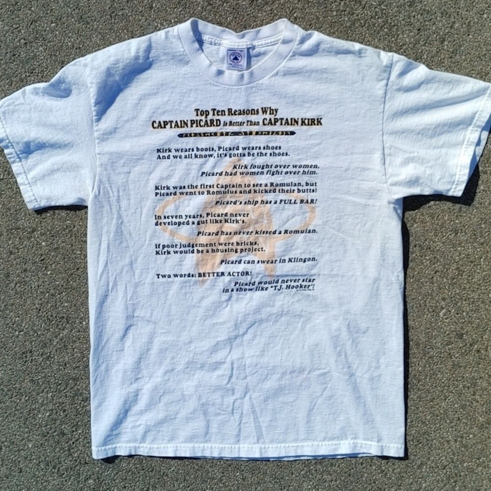 Vtg Y2K Star Trek Captain Picard vs Kirk Made in USA Delta Pro T-Shirt (L)